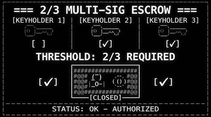 Multi-signature 2/3 escrow system cryptographic diagram