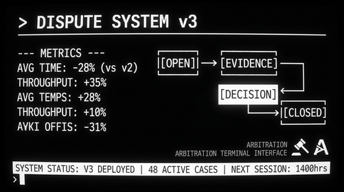 Dispute system v3 arbitration terminal display