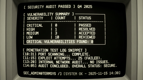 Security audit Q4 2025 zero critical vulnerabilities terminal