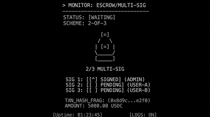 Multi-signature escrow system terminal interface diagram